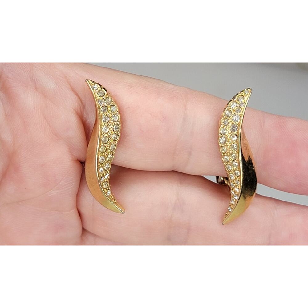 Vintage Hattie Carnegie Rhinestone Clip-on Earrings,Elegant Leaf Gold-tone wc-58 - Picture 3 of 7